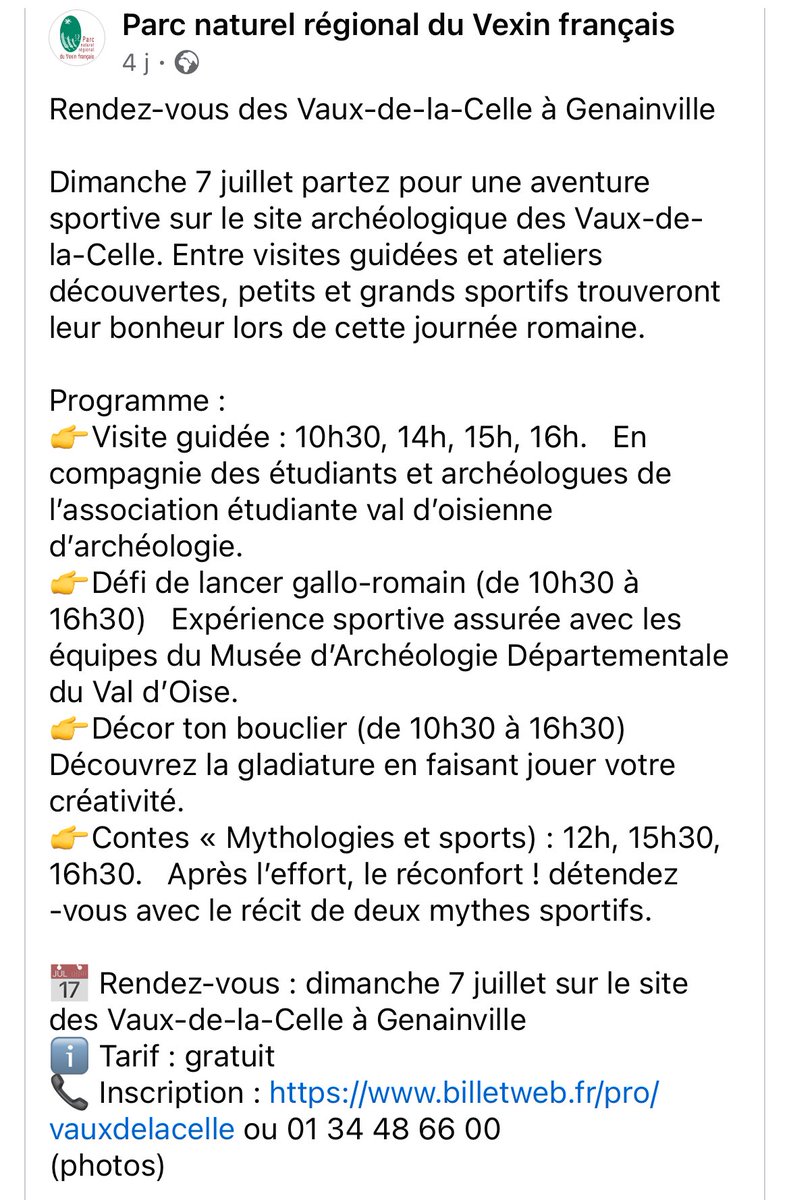 Retrouvez nous sur le site des Vaux de la Celle à Genainville ce dimanche 7 juillet pour une journée d’activités avec le Parc Naturel Régional du Vexin Français avec visites guidés et ateliers ! 
Descriptions et informations ⬇️