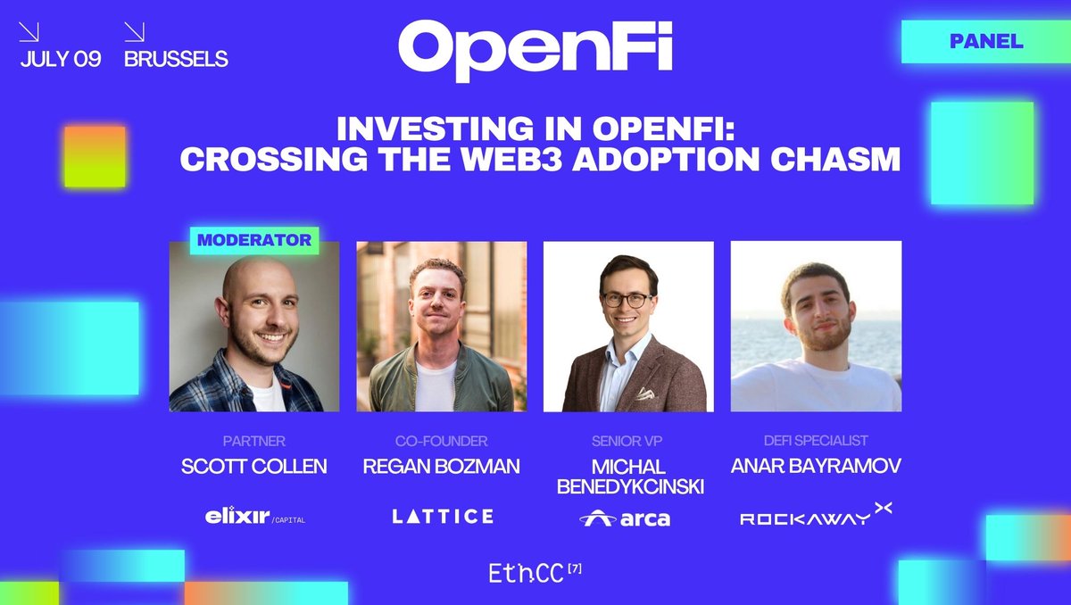 idOS (@idos_network) on Twitter photo Next week at OpenFi <a href="/EthCC/">EthCC - Ethereum Community Conference</a>:
๐Panel:
<a href="/shiftyhorse/">Scott</a>, <a href="/Elixir_Capital/">Elixir Capital</a>
<a href="/reganbozman/">Regan Bozman</a>, <a href="/lattice_fund/">Lattice</a>
<a href="/MichalBene/">Michal</a>, <a href="/arca/">Arca</a>
Anar Bayramov, <a href="/Rockaway_X/">RockawayX (Hiring)</a>
Topic: Discover trends, future use cases, and the impact of VCs on OpenFi and beyond.
๐ Sign up now: lu.ma/OpenFi Next week at OpenFi <a href="/EthCC/">EthCC - Ethereum Community Conference</a>:
๐Panel:
<a href="/shiftyhorse/">Scott</a>, <a href="/Elixir_Capital/">Elixir Capital</a>
<a href="/reganbozman/">Regan Bozman</a>, <a href="/lattice_fund/">Lattice</a>
<a href="/MichalBene/">Michal</a>, <a href="/arca/">Arca</a>
Anar Bayramov, <a href="/Rockaway_X/">RockawayX (Hiring)</a>
Topic: Discover trends, future use cases, and the impact of VCs on OpenFi and beyond.
๐ Sign up now: lu.ma/OpenFi
