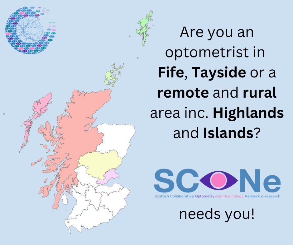 SCONe (@sconeresearch) on Twitter photo We're looking for independent optometry practices in Fife, Tayside, Western Isles and Highlands & Islands to participate in SCONe by contributing retinal images.
For more info or to become involved, email scone@ed.ac.uk or fill in this form:
app.onlinesurveys.jisc.ac.uk/s/edinburgh/sc…
#EyeResearch We're looking for independent optometry practices in Fife, Tayside, Western Isles and Highlands & Islands to participate in SCONe by contributing retinal images.
For more info or to become involved, email scone@ed.ac.uk or fill in this form:
app.onlinesurveys.jisc.ac.uk/s/edinburgh/sc…
#EyeResearch