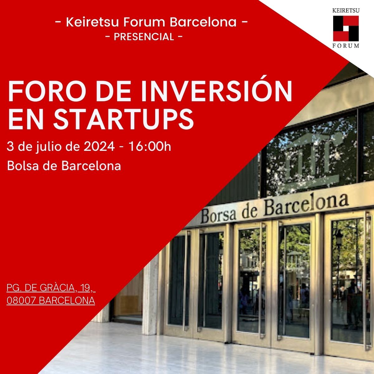 ¡Mañana Keiretsu Forum vuelve a la Bolsa de Barcelona! 12 startups presentarán sus propuestas de inversión. Inversores interesados pueden inscribirse aquí: us02web.zoom.us/webinar/regist… #forodeinversión #Startups 🚀 #Innovación 💡 #Financiación 💸