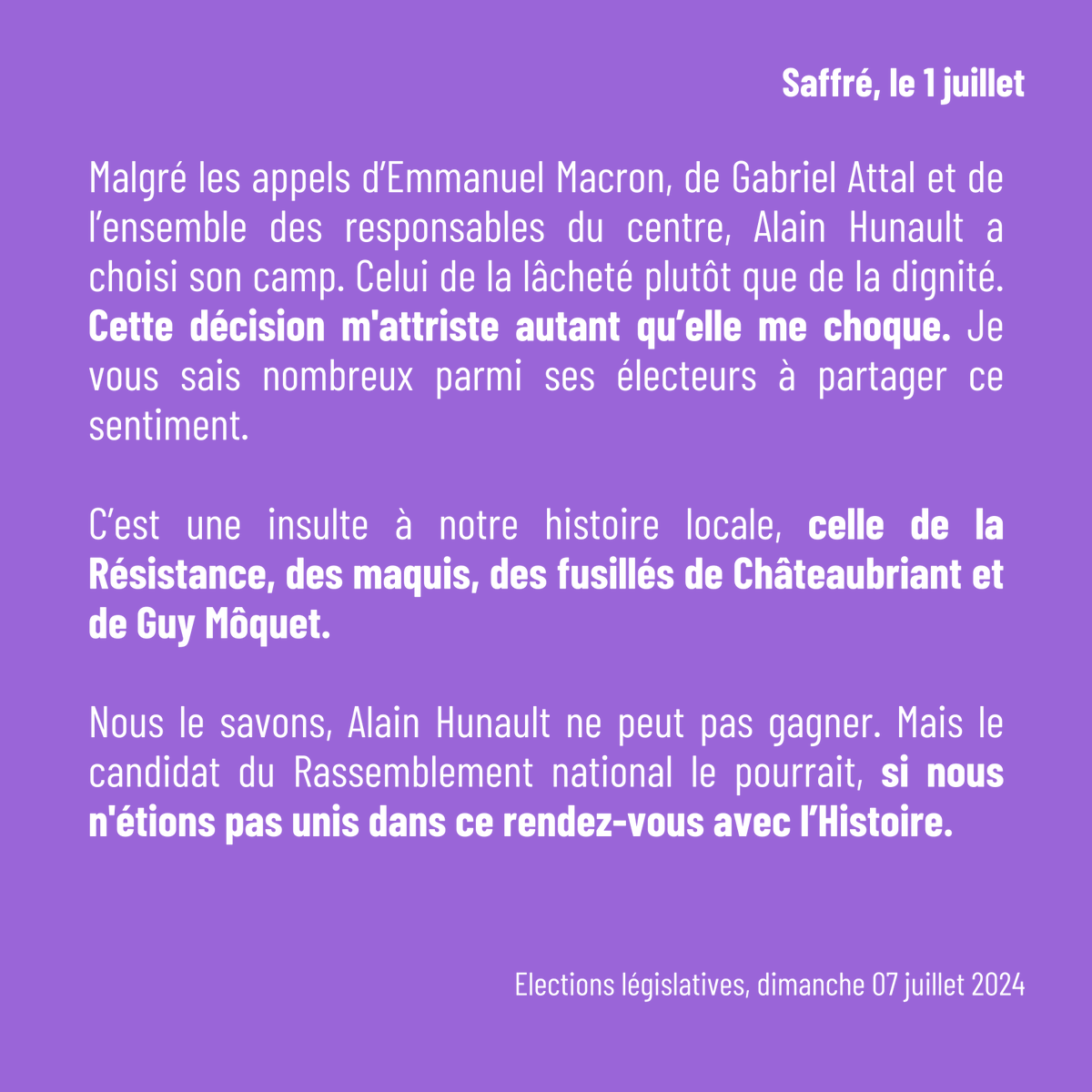 JeanClaudeRaux's tweet photo. Ma réaction au non-désistement de M. Alain Hunault, arrivé 3ème au premier tour ⤵️ https://t.co/AG7WS1gSoO