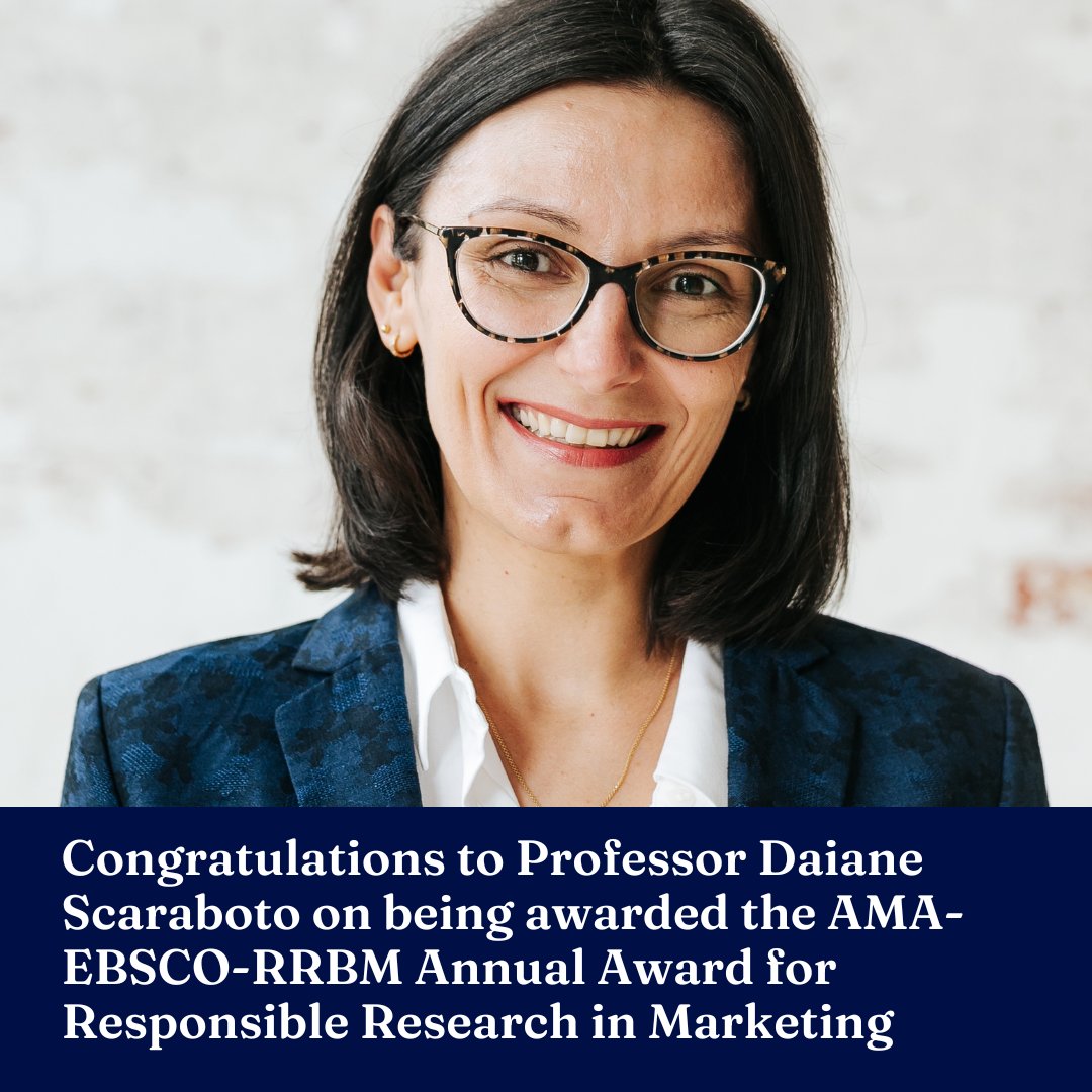 Congratulations to Prof Daiane Scaraboto and co-authors on winning the AMA-EBSCO-RRBM Responsible Research in Marketing Award for their paper, "How Do I Carry All This Now? Understanding Consumer Resistance to Sustainability Interventions," published in the Journal of Marketing.