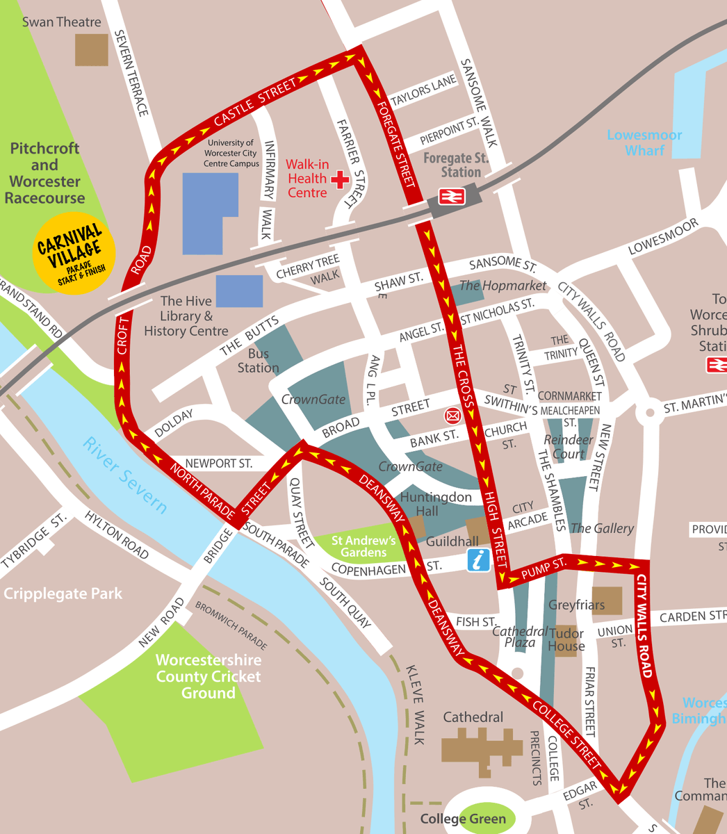 Worcs County Council Highways & Travel (@worcstravel) on Twitter photo ⚠️ Worcester city centre road closures this Saturday 6 July for <a href="/WorcsCarnival/">Worcester Carnival</a>
⛔️ Roads closed 2pm - 6pm (including city bridge)
🚌 <a href="/firstworcester/">First Worcester</a> changes: shorturl.at/YCQgp
🚗 <a href="/myworcester/">Worcester City Council</a> some car park access limited
🚶 🚲 access unaffected
🕒 Parade starts 3pm ⚠️ Worcester city centre road closures this Saturday 6 July for <a href="/WorcsCarnival/">Worcester Carnival</a>
⛔️ Roads closed 2pm - 6pm (including city bridge)
🚌 <a href="/firstworcester/">First Worcester</a> changes: shorturl.at/YCQgp
🚗 <a href="/myworcester/">Worcester City Council</a> some car park access limited
🚶 🚲 access unaffected
🕒 Parade starts 3pm