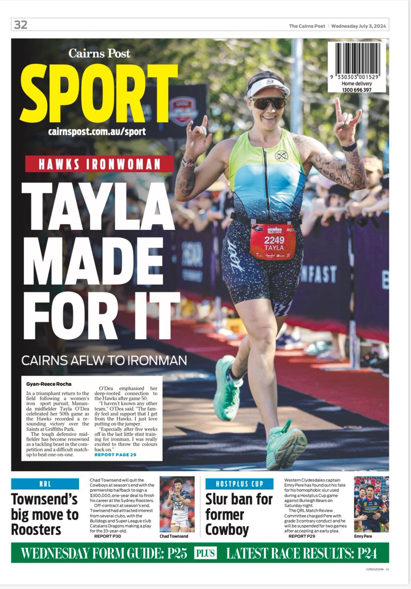 Tomorrow’s back page of <a href="/TheCairnsPost/">Cairns Post</a> - inspiring story of hard work paying off #IronMan <a href="/aflcairns/">AFL Cairns</a>