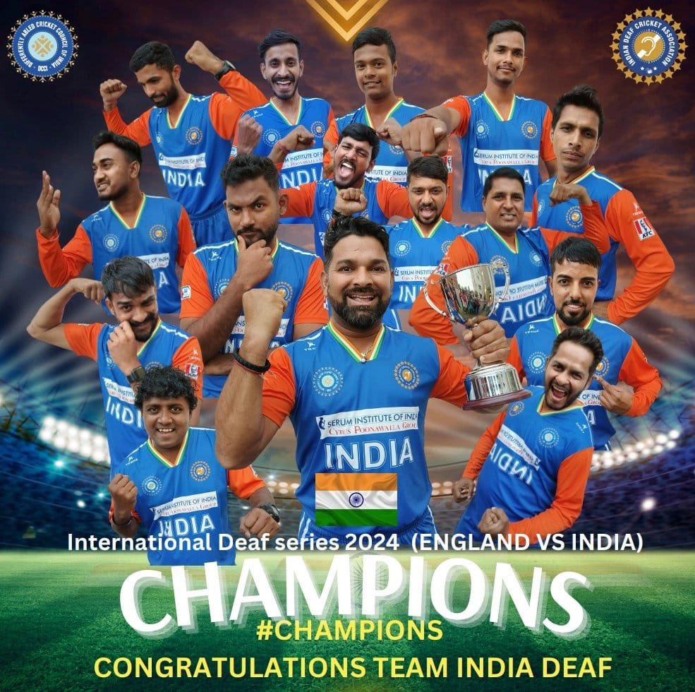 official_odca's tweet photo. Heartiest Congratulations 𝐂𝐇𝐀𝐌𝐏𝐈𝐎𝐍𝐒 and @official_idca
We are proud of the 𝐓𝐞𝐚𝐦 𝐈𝐧𝐝𝐢𝐚 brings the 𝐓20 bilateral deaf cricket series against to England home in a 𝐆𝐑𝐄𝐀𝐓 𝐒𝐓𝐘𝐋𝐄 🏏
Thank you so much 𝐓𝐞𝐚𝐦 Deaf 𝐈𝐧𝐝𝐢𝐚
 🇮🇳 🏏🏆🏏 🇮🇳 @BCCI @ICC @JayShah https://t.co/Lu7yU5mbAl