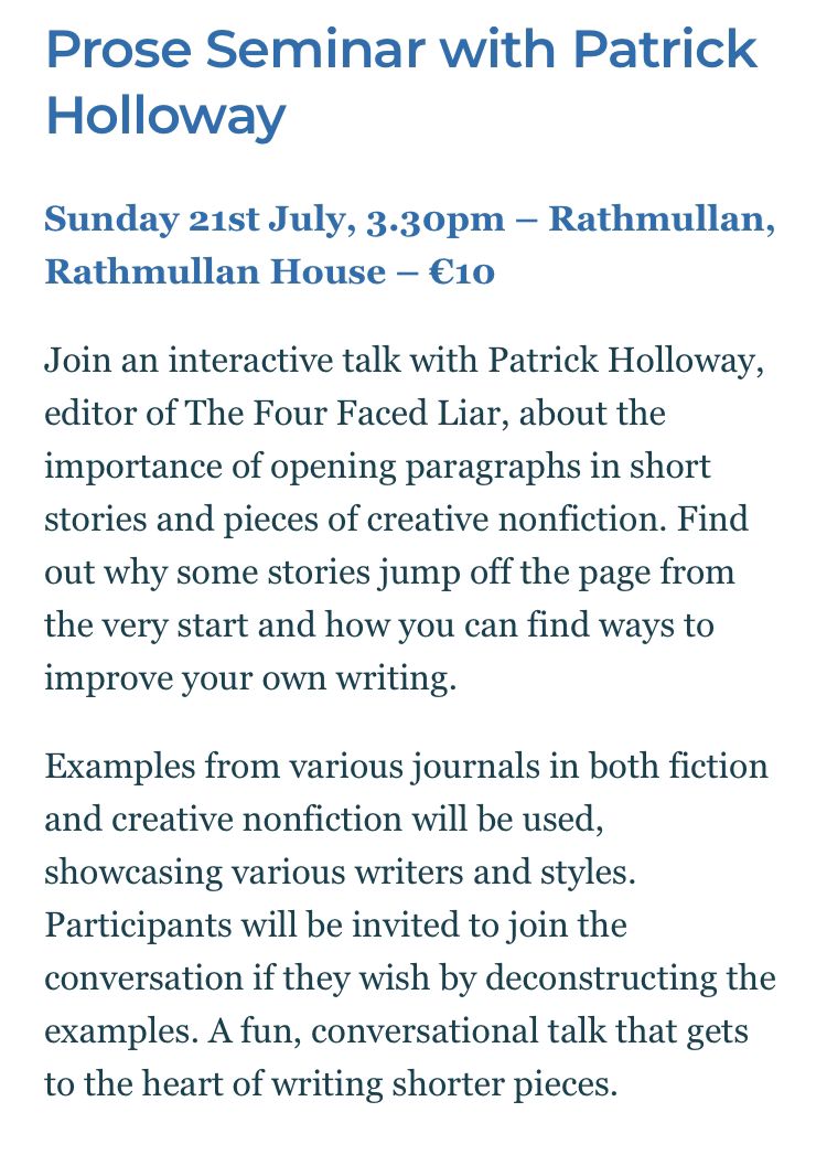 holyshow_ie's tweet photo. Prose and poetry workshops with @hollowaywriter2 and @JessicaTraynor6  

Sunday 21 July @ the Journals Fleadh in Rathmullan, part of the @EaragailArts 

A steal at €10 each!

Book here: https://t.co/dJISrLsLCV https://t.co/kCX4lntJ55