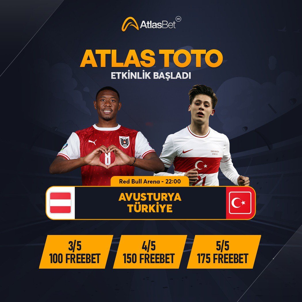 🏆Atlasbet #Toto Etkinliği!

⚽️#Avusturya - #Türkiye #BizimÇocuklar

🎁Soruları Cevapla Kazan! 
🔸3/5 - 100 ₺ FB
🔸4/5 - 150 ₺ FB
🔸5/5 - 175 ₺ FB

✅ Rt At, Beğen, #Atlasbet ve K. Adın ile beraber yorum yap.

‼️ toto.atlasgames.link adresinden katılımını tamamla!