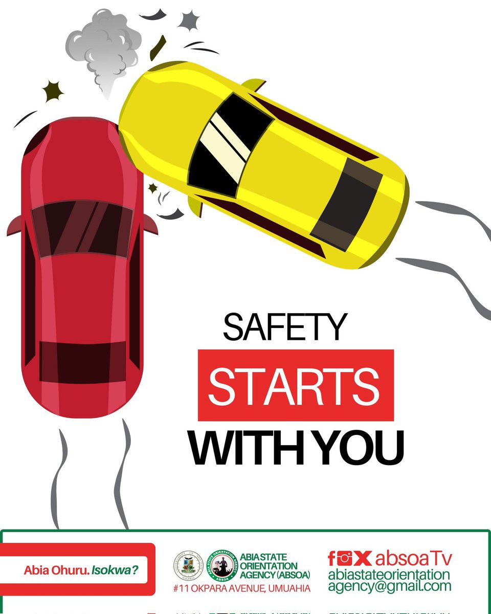 absoaTv's tweet photo. Remember, safety on the road starts with you! Take the lead by wearing your seatbelt, obeying speed limits, and staying focused behind the wheel. Let's make every journey a safe one together. ๐๐ซ #DriveSafe #SafetyFirst #abiastate #absoa https://t.co/eQwat739bV