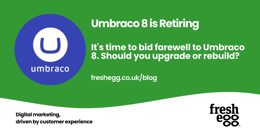 FreshEgg's tweet image. 📢 Umbraco 8 is retiring! 📢
With support ending in February 2025, deciding whether to upgrade or rebuild your website is crucial.
We explain the pros and cons of each option.
👉 Read our thoughts: hubs.li/Q02D_XtT0
#Umbraco8 #WebDevelopment #Upgrade #DigitalStrategy