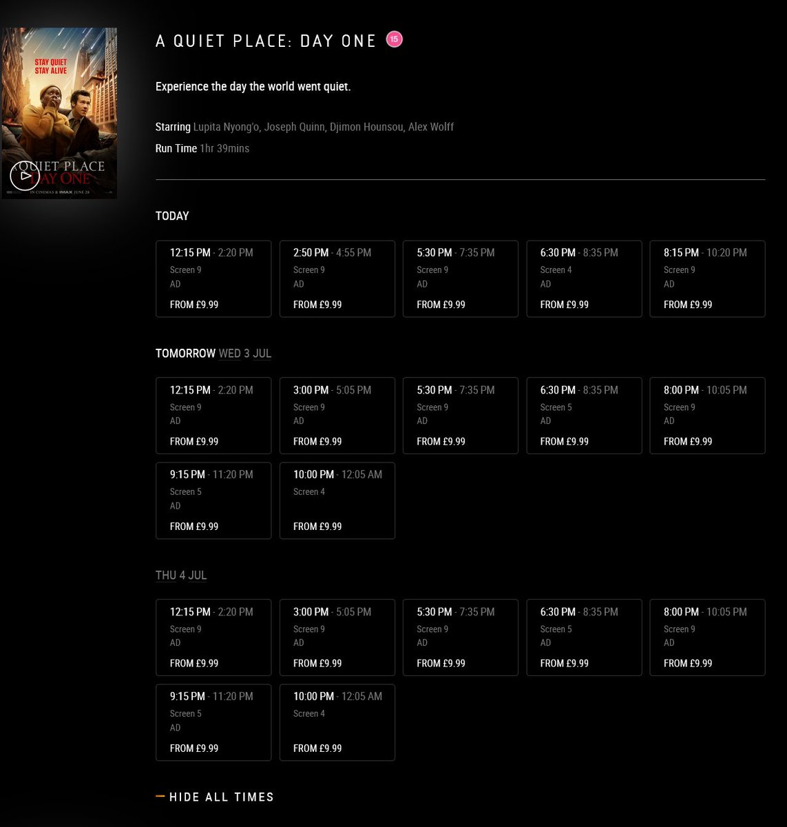 Serowyn_'s tweet photo. @vuecinemas How come "A Quiet Place Day One" has no showings for Saturday 6th July at London Leicester Square Vue? https://t.co/M7UXVjTEBS