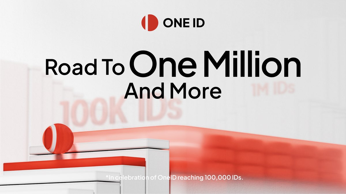 useOneID's tweet image. 🎉 In celebration of OneID reaching 100,000 IDs, we are excited to kick off the  ‘Road To One Million And More’ with a series of activities! 

With the "Road To One Million" event, we hope that this will be a solid stepping stone for OneID to go further. This event brings…
