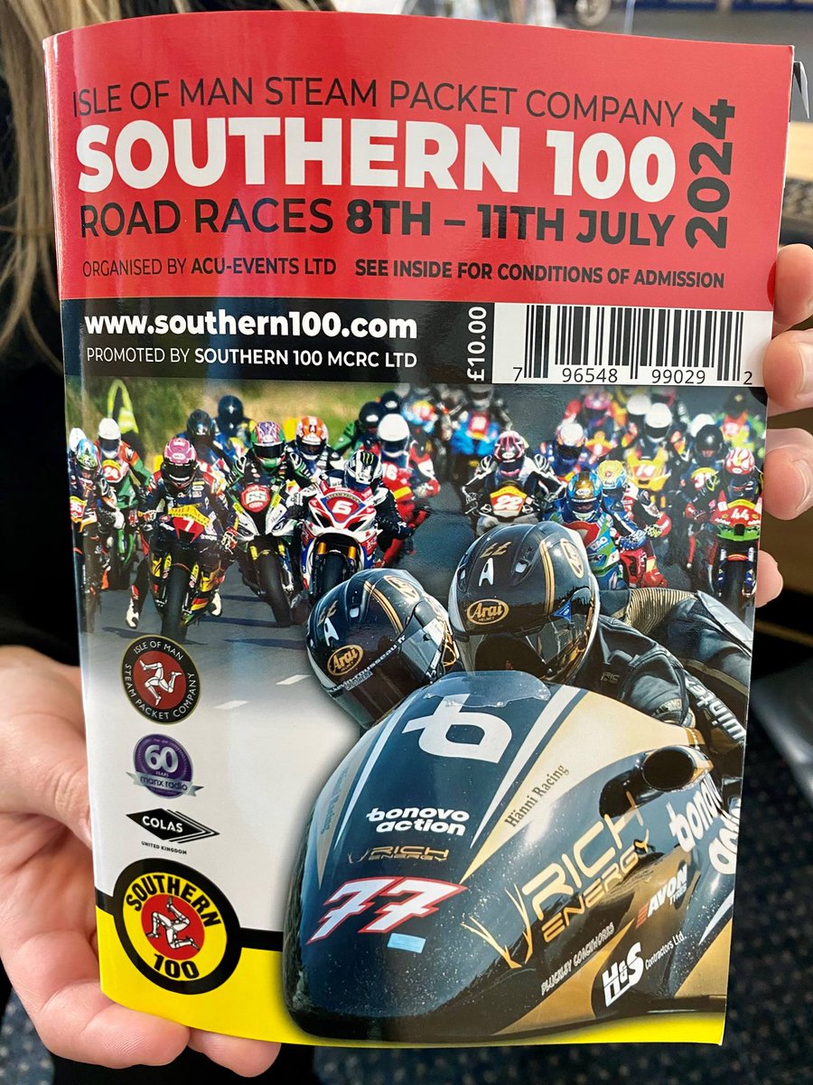 The <a href="/S100isleofman/">Southern 100</a> Race Programme is now available to purchase from The Welcome Centre 🏍️🏁