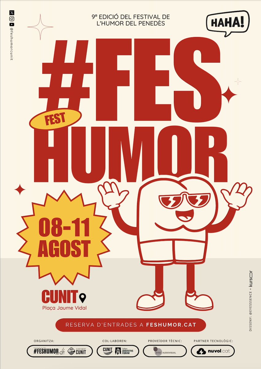 Ajuntamentcunit's tweet photo. 🎙️ La 9edició del #FESHUMOR, ja és aquí. El festival, se celebrarà del 8 a l’11 d’agost a la plaça Jaume Vidal de #Cunit.
👉🏼 Mag Lari, Peyu, Pep Plaza i el Podcast La Riota encapçalen la novena edició del #FESHUMOR.
https://t.co/T1pAeHbuMw #AjuntamentDeCunit #ElTeuAjuntament https://t.co/xlGuGpg9Wl