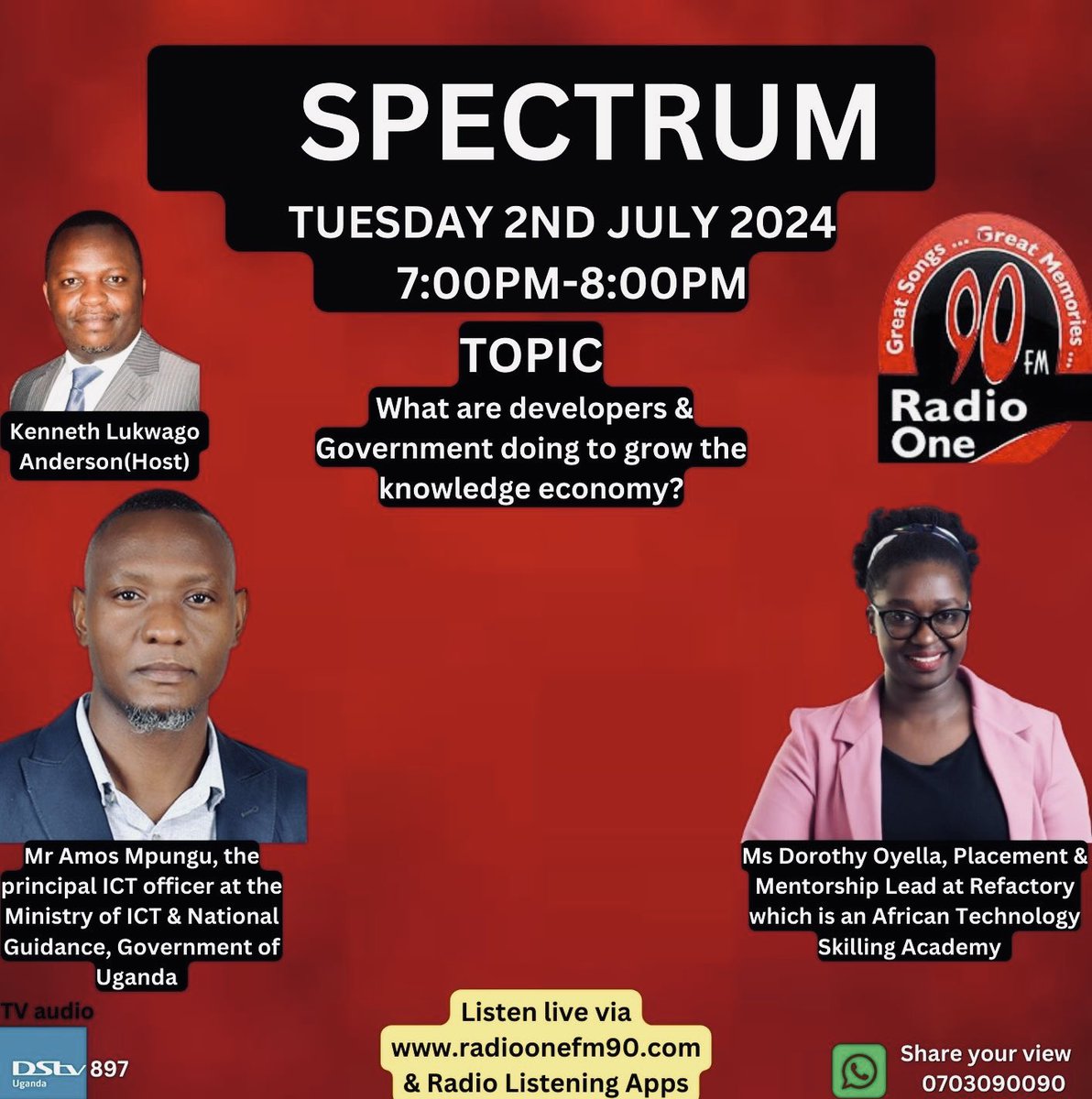 Kenneth Anderson Lukwago (@anderlukson) on Twitter photo Tonight on #SPECTRUM <a href="/RadioOneFM90/">Radio One FM90</a> we look at the #KNOWLEDGEECONOMY with <a href="/OyellaD/">Oyella Dorothy</a> from <a href="/refactory_acad/">Refactory Academy</a> & <a href="/amoblazem/">Amos Mpungu</a> from <a href="/MoICT_Ug/">Ministry of ICT&NG</a>
#UgDevelopersSummit #Innovations #Technology Tonight on #SPECTRUM <a href="/RadioOneFM90/">Radio One FM90</a> we look at the #KNOWLEDGEECONOMY with <a href="/OyellaD/">Oyella Dorothy</a> from <a href="/refactory_acad/">Refactory Academy</a> & <a href="/amoblazem/">Amos Mpungu</a> from <a href="/MoICT_Ug/">Ministry of ICT&NG</a>
#UgDevelopersSummit #Innovations #Technology