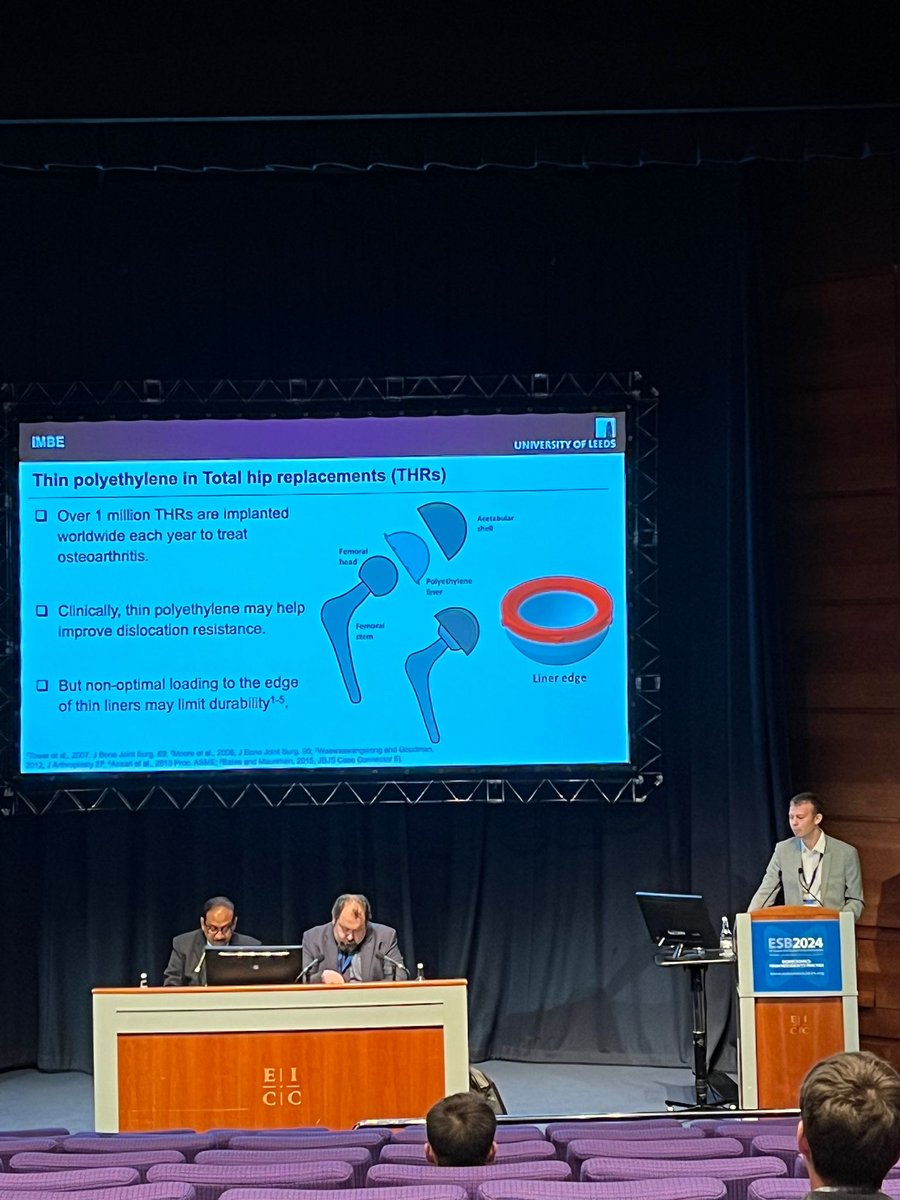 Exciting presentation by @NickBenCoop on deformation and damage patterns in Total #Hip Replacement liners! Insightful analysis and innovative solutions to improve joint replacement longevity. 🌟 #Biomechanics #ESB2024