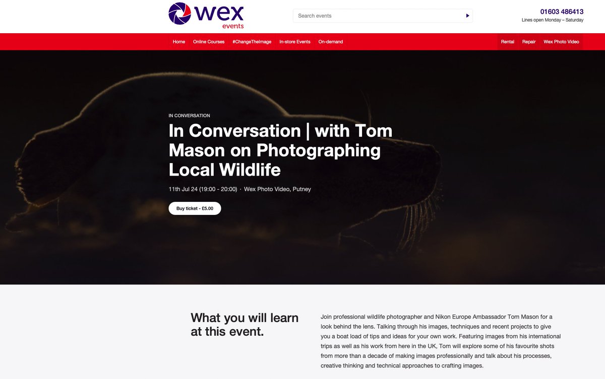 Join me next Thursday in Putney (London) for a talk with <a href="/wextweets/">Wex Photo Video</a> , I'll be talking all about wildlife photography, my processes and tips for your shooting! events.wexphotovideo.com/in-conversatio… tickets are on sale now! #wildlifephotography