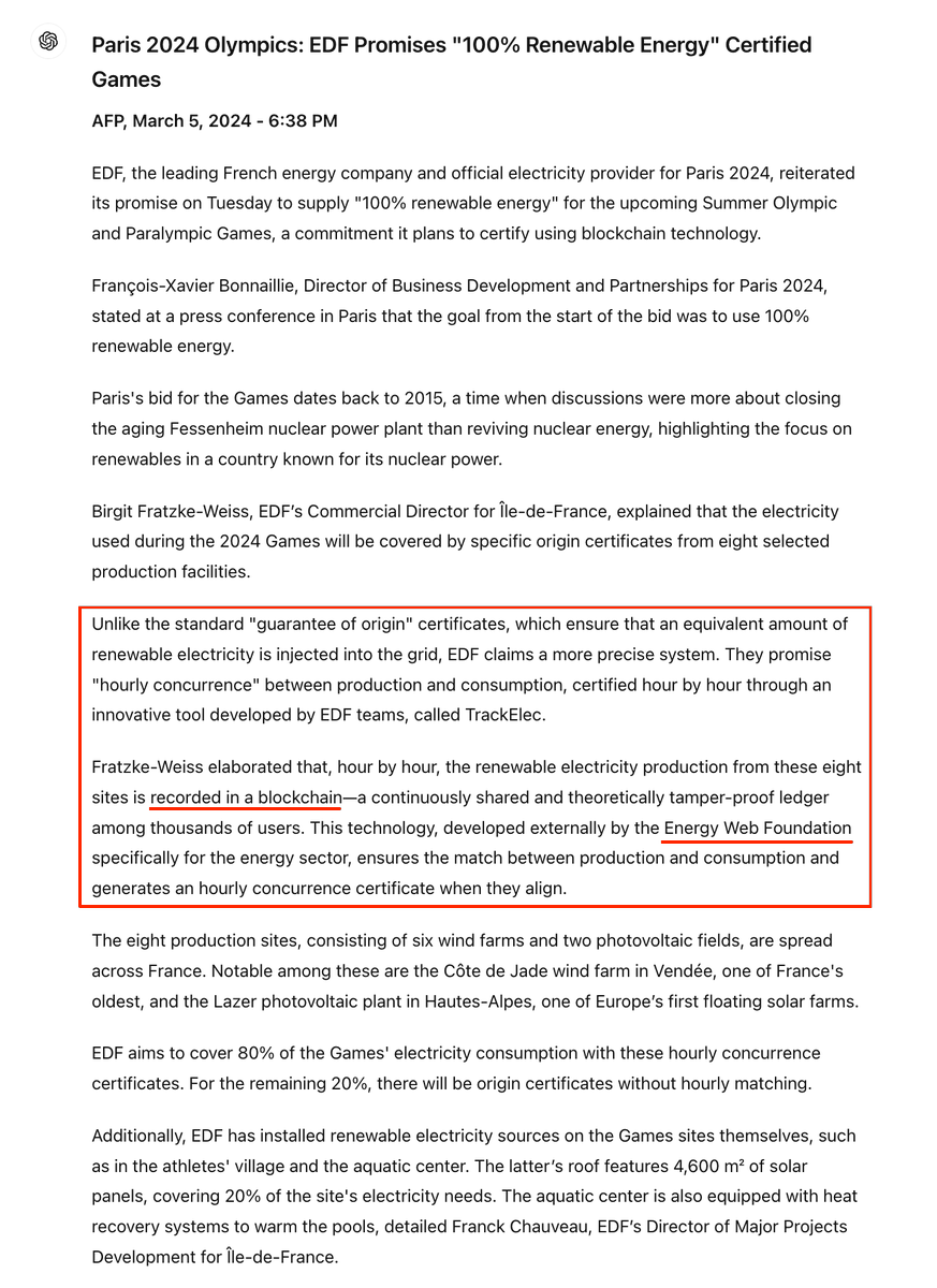 Jeroen (@jeroenewx) on Twitter photo 🚨 Paris '24 OLYMPIC games 100% green proofed
by <a href="/energywebx/">Energy Web</a> $EWT 🦾
Translated from source: connaissancedesenergies.org/afp/jo-2024-ed…
<a href="/OrwellHuxley69/">OrwellWas.Based33 // (🔋🕸️)⭕</a> <a href="/EnvDefenseFund/">EDF</a> #OlympicGames 🚨 Paris '24 OLYMPIC games 100% green proofed
by <a href="/energywebx/">Energy Web</a> $EWT 🦾
Translated from source: connaissancedesenergies.org/afp/jo-2024-ed…
<a href="/OrwellHuxley69/">OrwellWas.Based33 // (🔋🕸️)⭕</a> <a href="/EnvDefenseFund/">EDF</a> #OlympicGames