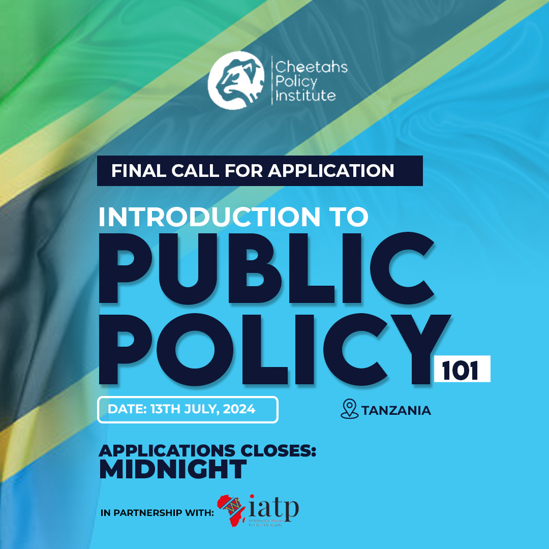 The Cheetahs Policy Institute &amp; IATP are throwing a public policy knowledge-sharing party in Dar es Salaam this July.

#CheetahsPolicyInstitute #IATP #PublicPolicy #Tanzania #Trade #Empowerment #Africa #Leadership #ApplyNow