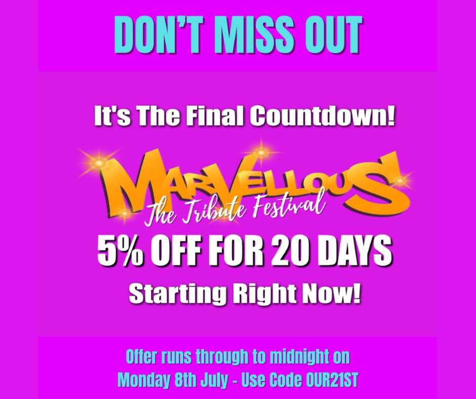 WokinghamBC's tweet photo. 🤩 LAST CHANCE for discount tickets to Marvellous Festival at Dinton Pastures Country Park from 19 to 21 July
🎷 14 world-class tributes
🎧 Silent disco
🎡 Big Kids' Village and free activities
🥂 Food stalls and fully licensed bars
👉Enjoy 5% off tickets using the code OUR21ST https://t.co/iuKGFgOx2I
