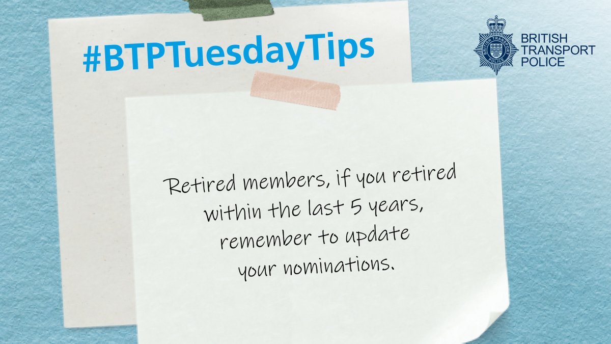BTPPensionFund's tweet image. By completing a nomination, you let the Trustee know who you'd like a lump sum to go to if you die before you take your pension. Log into your online account to make a nomination or to update an existing one btppensions.co.uk/login #BTPTuesdayTips