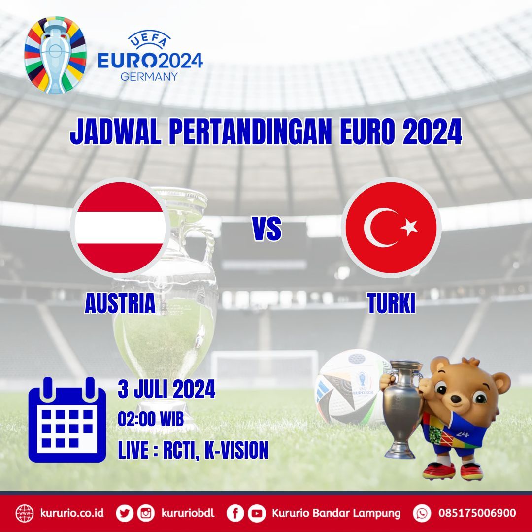 Jadwal EURO 2024

Austria vs Turki   

3 Juli 2024 (02:00)

Live  RCTI &amp; K-Vision

#euro2024
#germany
#football
#sepakbola
#kururio
#kururiobdl
#bandarlampung