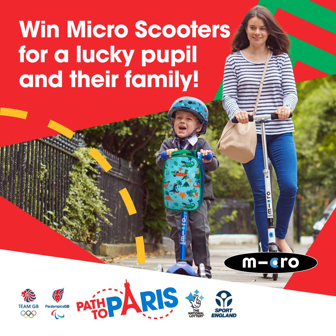 GetSetCommunity's tweet image. Fast track your #PathToParis and you could win a family set of Micro Scooters for a lucky pupil in your school 🛴🌟

getset.co.uk/fast-track-pac…