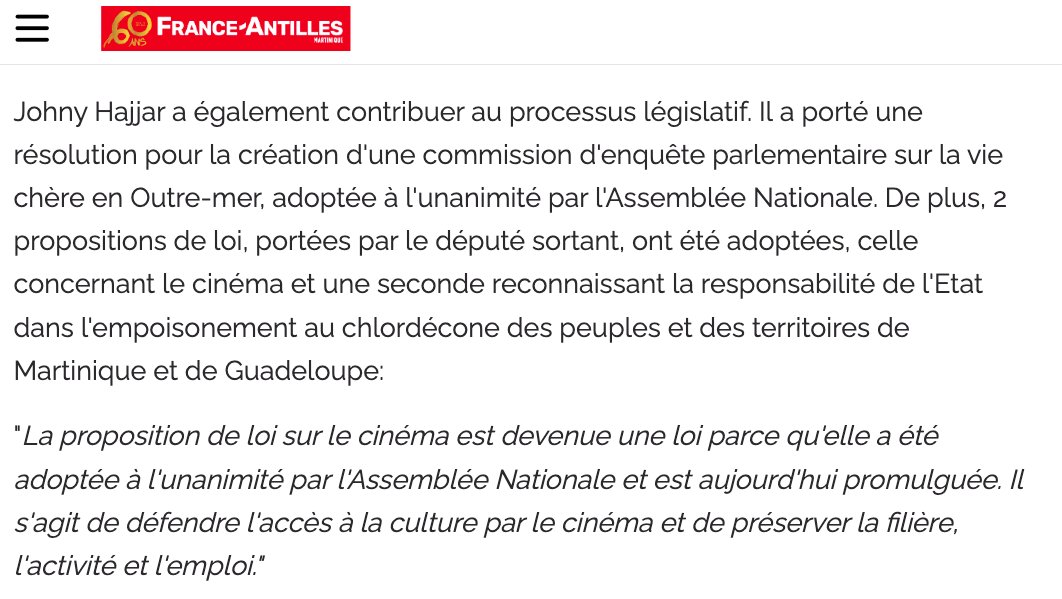 📰 C'est France-Antilles qui le dit : "Johnny Hajjar est parmi les 150 députés les plus actifs de l'Assemblée". ✅🏅
Le grand-père d'une amie lui disait : "le travail paye toujours".🎯
Donnons-lui raison, ce samedi 06 Juillet, votez Johnny HAJJAR et Nathalie MARTAIL-JOUAN. 💪🏽
