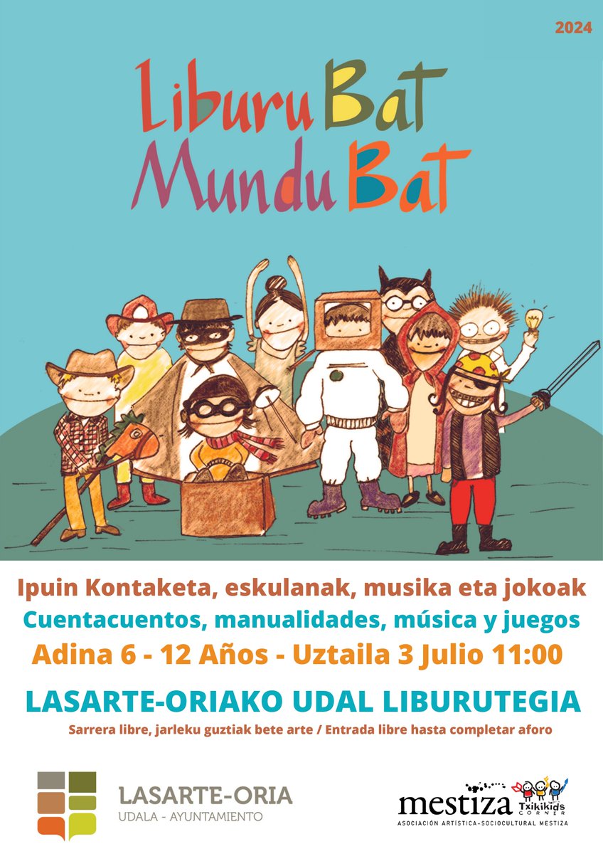 lasarteoria's tweet photo. “Liburu bat, Mundu bat” ekintza antolatu da uztailaren 3rako #lasarteoria ko udal liburutegian.
6-12 urte bitarteko haurrek literaturaz gozatzeko saio bat da, joko eta dinamika desberdinak izango dituena. https://t.co/Qpa5zgDeB9