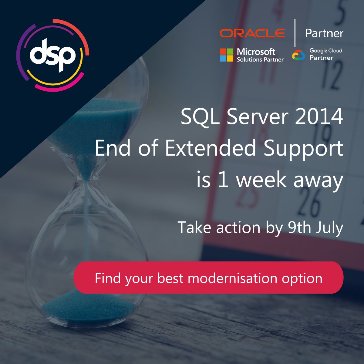 dsp_uk's tweet image. Extended Support for SQL Server 2014 databases ends in just 7 days.
Find out what your on-premise and Cloud modernisation options are here:
bit.ly/3RykIYk
#SQLServer #EndOfSupport #SQLServer2014