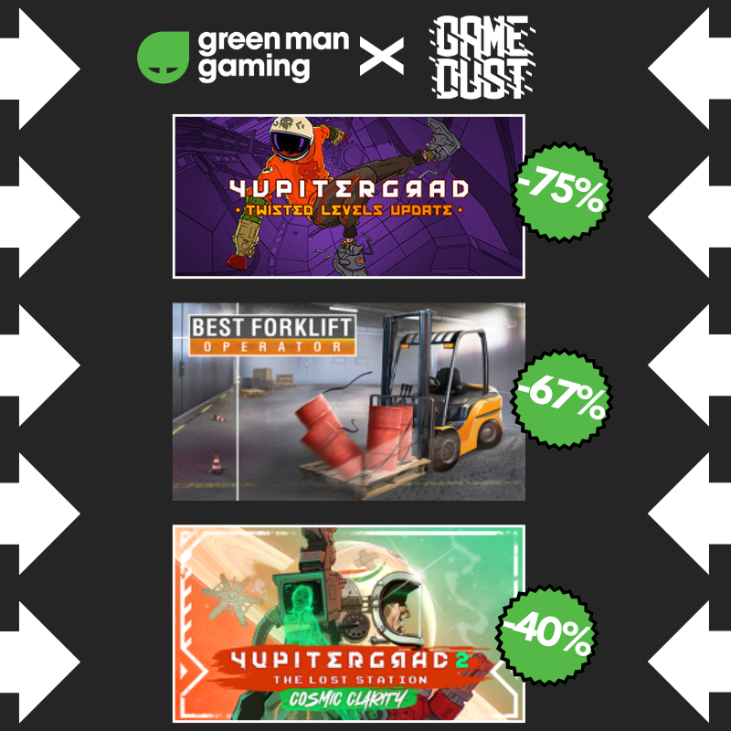 Hey, don't rely solely on the #Steam Summer Sale!
You can also grab our games at a discount on Green Man Gaming!

🔍Best Forklift Operator -&gt; tinyurl.com/mu63vr6s
🔍Yupitergrad 2 -&gt; tinyurl.com/42tx3nsn
🔍Yupitergrad -&gt; tinyurl.com/3un74hwp