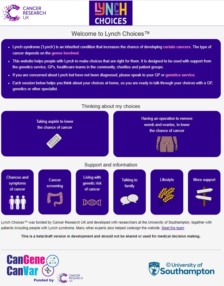 #Lynchsyndrome #codesign
Have you seen Lynch Choices? canchoose.org.uk  
People with Lynch &amp; their families, please complete a quick survey to tell us what you think: southampton.qualtrics.com/jfe/form/SV_1F…  
It's important for us to hear from you. Thank you!
