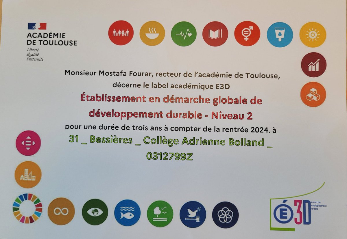 Félicitations à tous les personnels et les élèves engagés. Merci à nos partenaires.
<a href="/DAACToulouse/">DAAC Toulouse</a> <a href="/eddtoulouse/">EDD Toulouse</a> <a href="/DSDEN31/">DSDEN 31</a> <a href="/EskenaziSand/">Eskenazi Sandrine</a> <a href="/FAURIEHERBERT/">A.FAURIE-HERBERT</a> <a href="/leclercarno/">Arnaud Leclerc</a> <a href="/HauteGaronne/">Haute-Garonne</a>