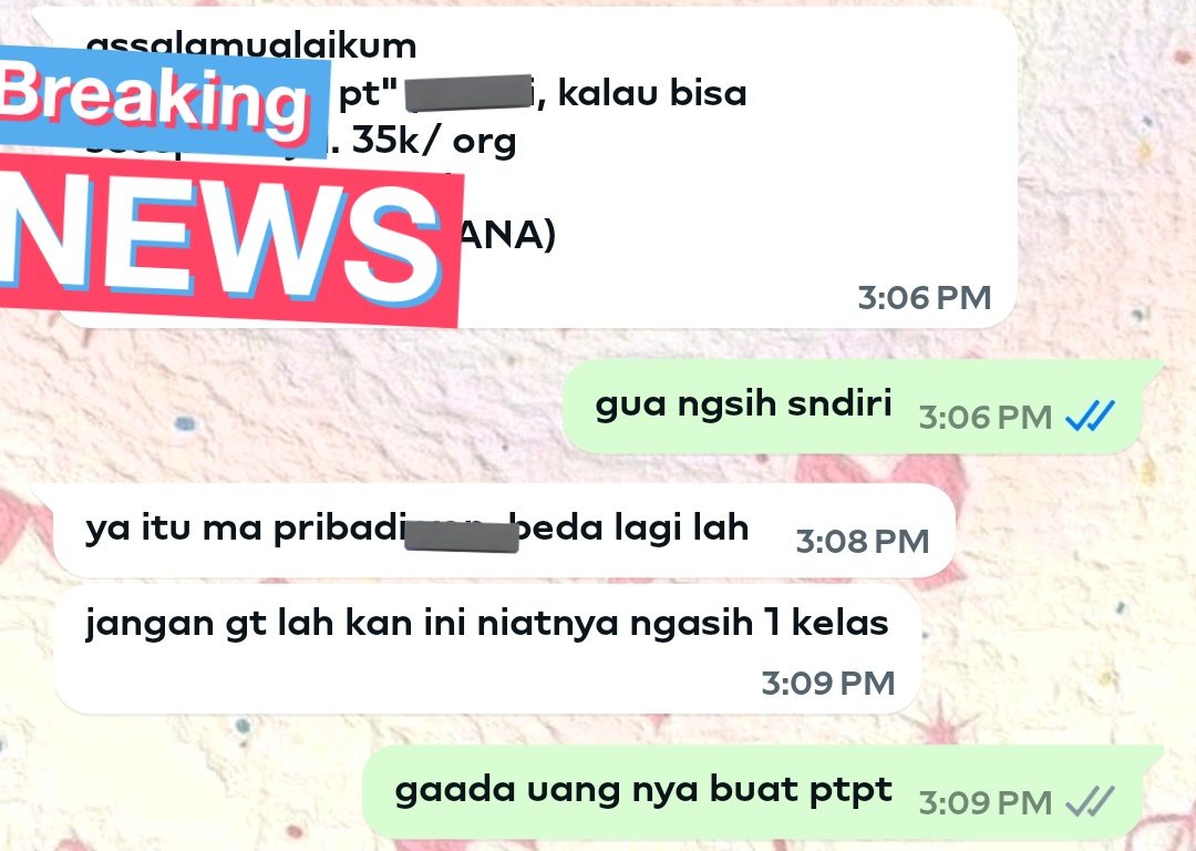 sweetsjoylie's tweet photo. EMANG WAJIB BNGT YA NGASIH KADO KE GURU?????HARUS GITU? sampe lo pada ngechat ortu gue buat patungan, padahal gue udh ada kado sendiri buat guru, bayangin di suruh patungan 35k/orng buat ngadoin guru😂 sekelas ada 30 orng mau beli kado apa belom jelas, tolol tolol https://t.co/cZkrVfAs30