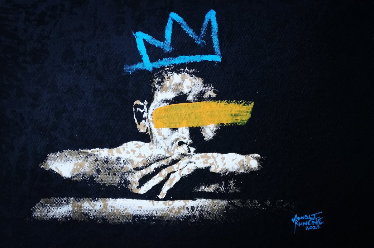 mondliart1's tweet image. &quot;Stood in my square, drop classics without the controversy&quot;- @Lloydbanks 

Sidebar: #HungerForMore turned 20years since its release back in 2004.

Title: &quot; Are Kings Born or Created &quot; (2022) , &quot;Validation Pt.II&quot; (2023)
Artist: @mondliart1 
Medium: Acric paint
Size: 69x99 ,99x69cm