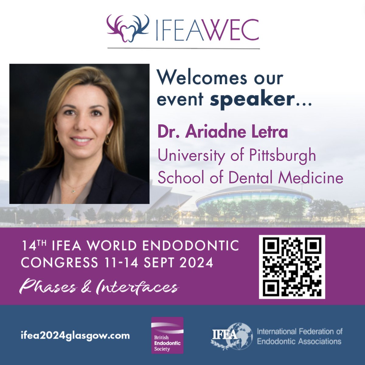 Introducing Ariadne Letra as one of our invited speakers. She shares her excitement about the WEC, and a glimpse into her session:

Register today and join us at the IFEA WEC!

ifea2024glasgow.com/registration-2/

#ifea2024glasgow #Speaker #Endodontics #Dentistry #Education #Register