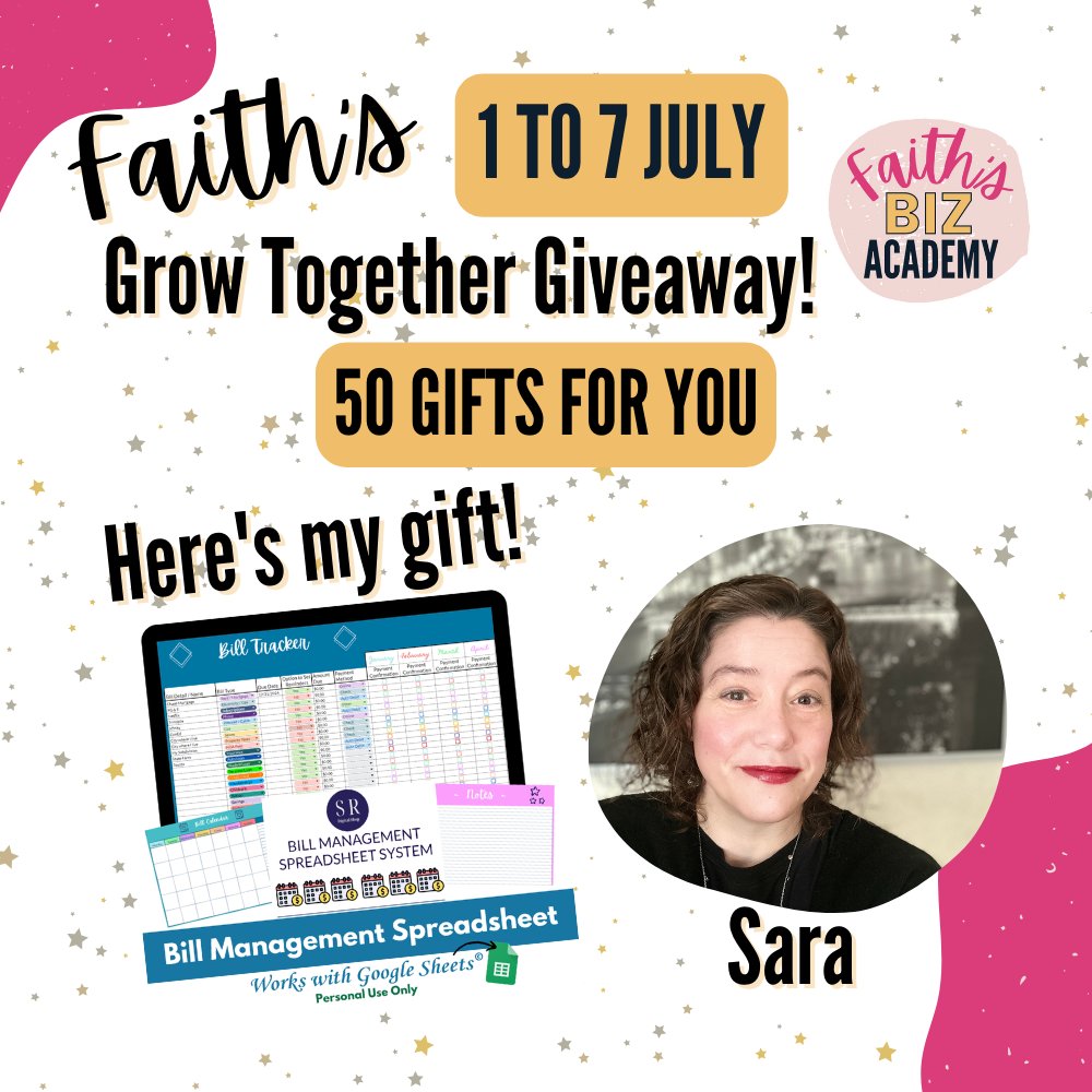 SRDigitalShop's tweet image. Grab my Bill Management Spreadsheet
System absolutely FREE when you sign up for Faith's
Grow Together Giveaway - PLUS get over 50 personal
use and business development products when you do!!!

(Aff link)➡️ bit.ly/FGTGSR