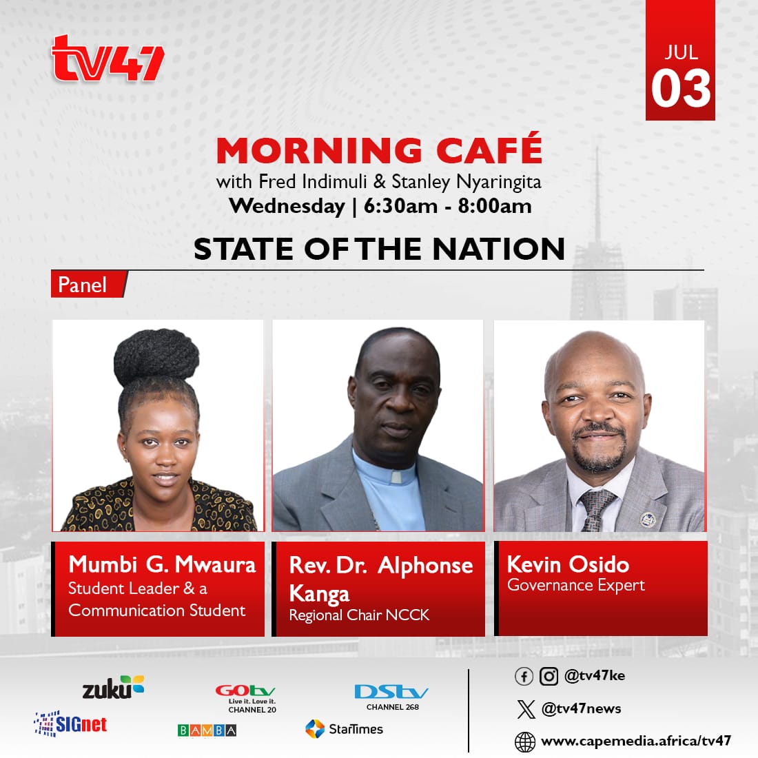 Join our Executive Director <a href="/KevinOsidoEsq/">Kevin Osido, OGW</a>   among other panelists as they discuss on the state of the nation.
#AMKA
#staywoke
#DefendMyFuture