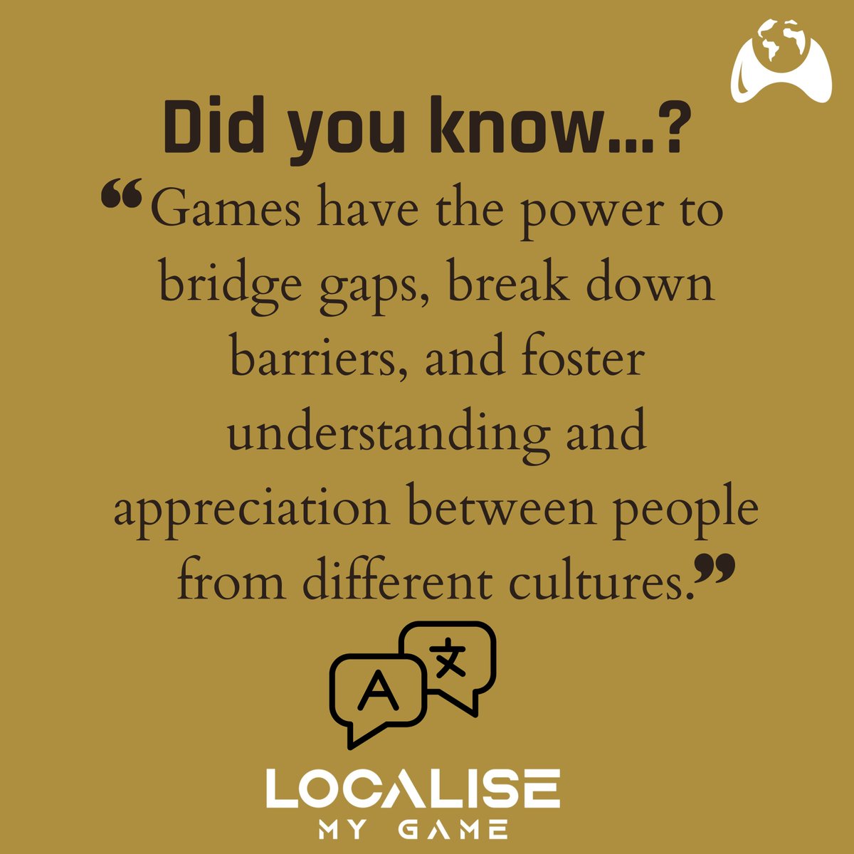 LocaliseMyGame's tweet image. Games are more than just fun, they’re a bridge between cultures! 🌏 Localisation helps us connect, understand, and appreciate diverse players worldwide. #GameDev #Localization #UnityInGaming