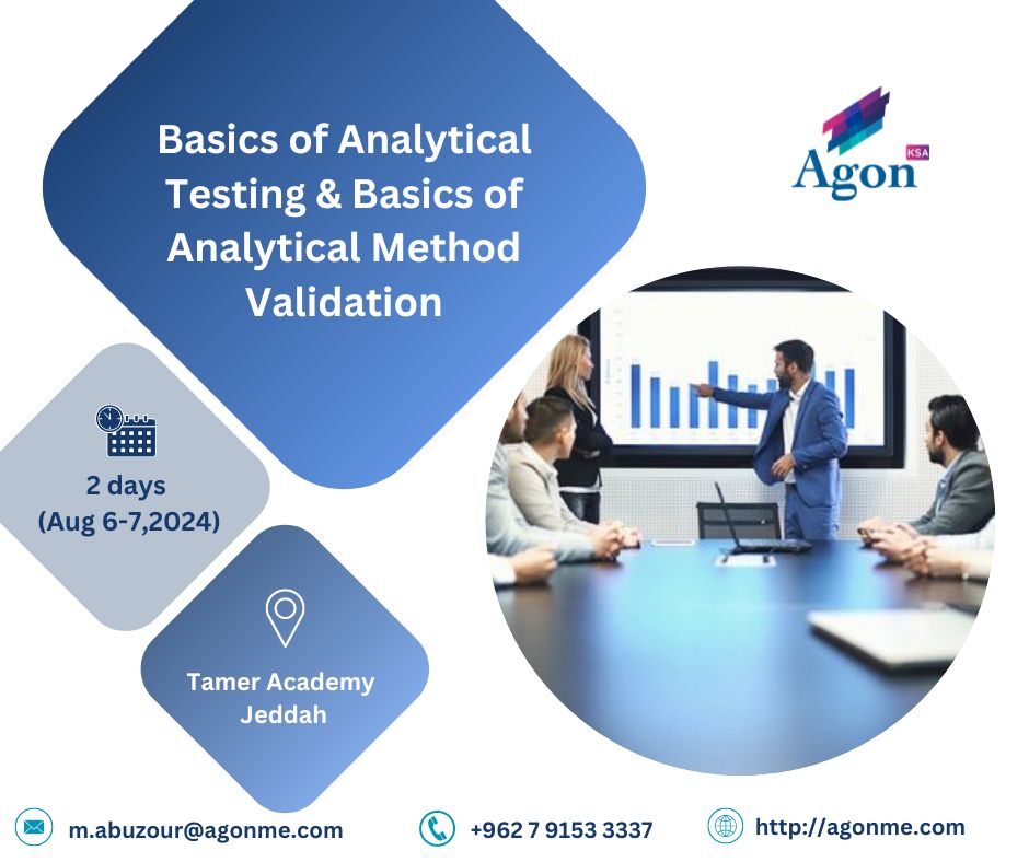 consultingagon's tweet image. Join us for a comprehensive 2-day training on the Basics of Analytical Testing & Basics of Analytical Method Validation! 🌟
📅 Date: August 6-7, 2024
📍 Location: Tamer Academy, Jeddah, KSA
#Training #AnalyticalTesting #MethodValidation #TamerAcademy #Jeddah #KSA