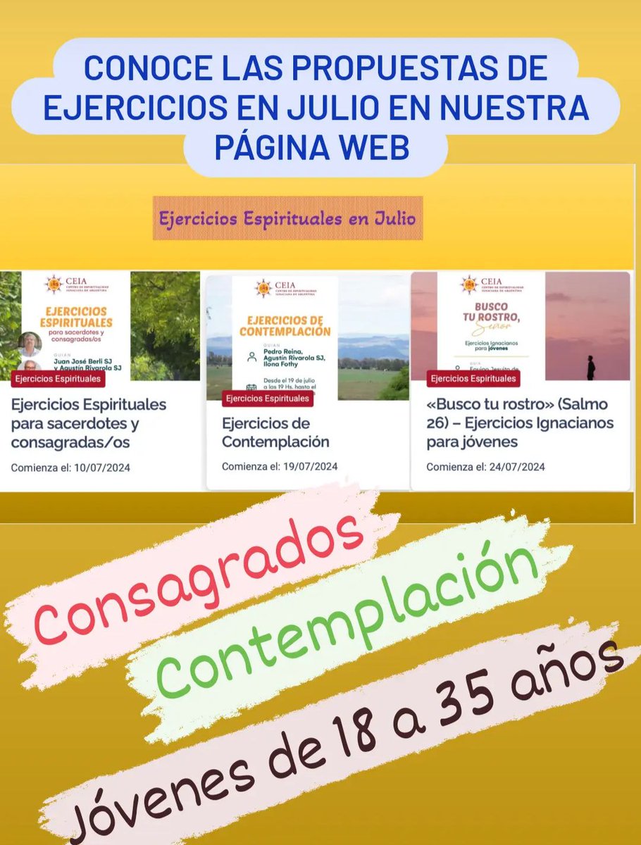Tres propuestas de Ejercicios Espirituales en Julio. Conócelas en nuestra página web. Link en la bio