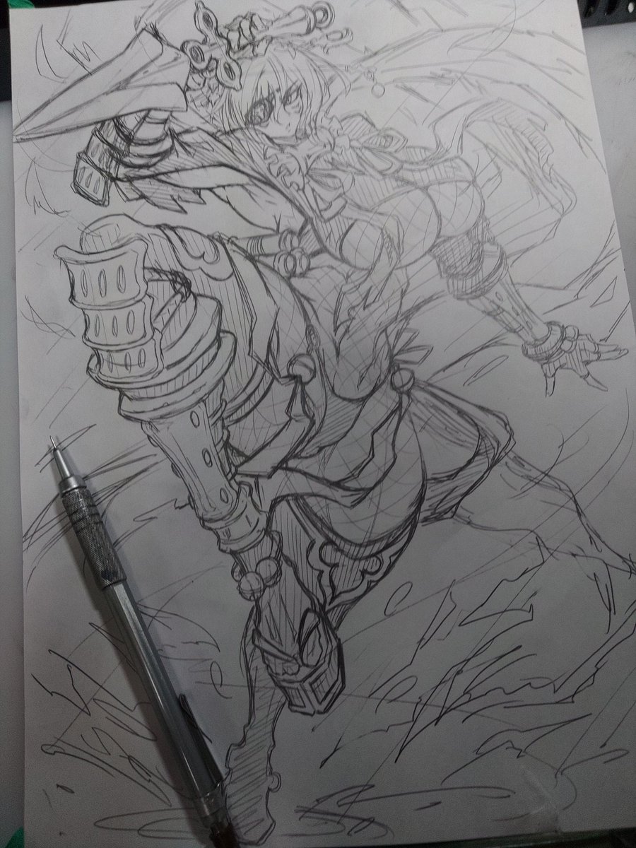 唐突ですが今までしたことなかったのでメイキング公開です☺️ ①筆ペンでラフ ②シャーペンで細部を描きます。 ③付けペンでペン入れします。 ④スキャンしてデジタルで色塗りして完成です✨