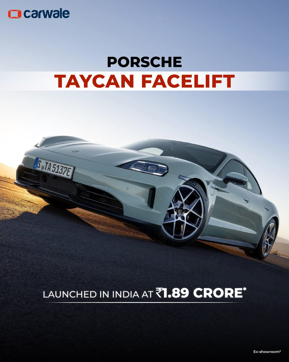 CarWale's tweet photo. The #Porsche #TaycanFacelift has landed in India!
With prices starting at Rs. 1.89 crore, it will be available in 4S and Turbo variants!!
#porsche #taycan #porschetaycan #ev #electriccar #cwlaunch #porschelife #automotive https://t.co/NOgH5LegjI