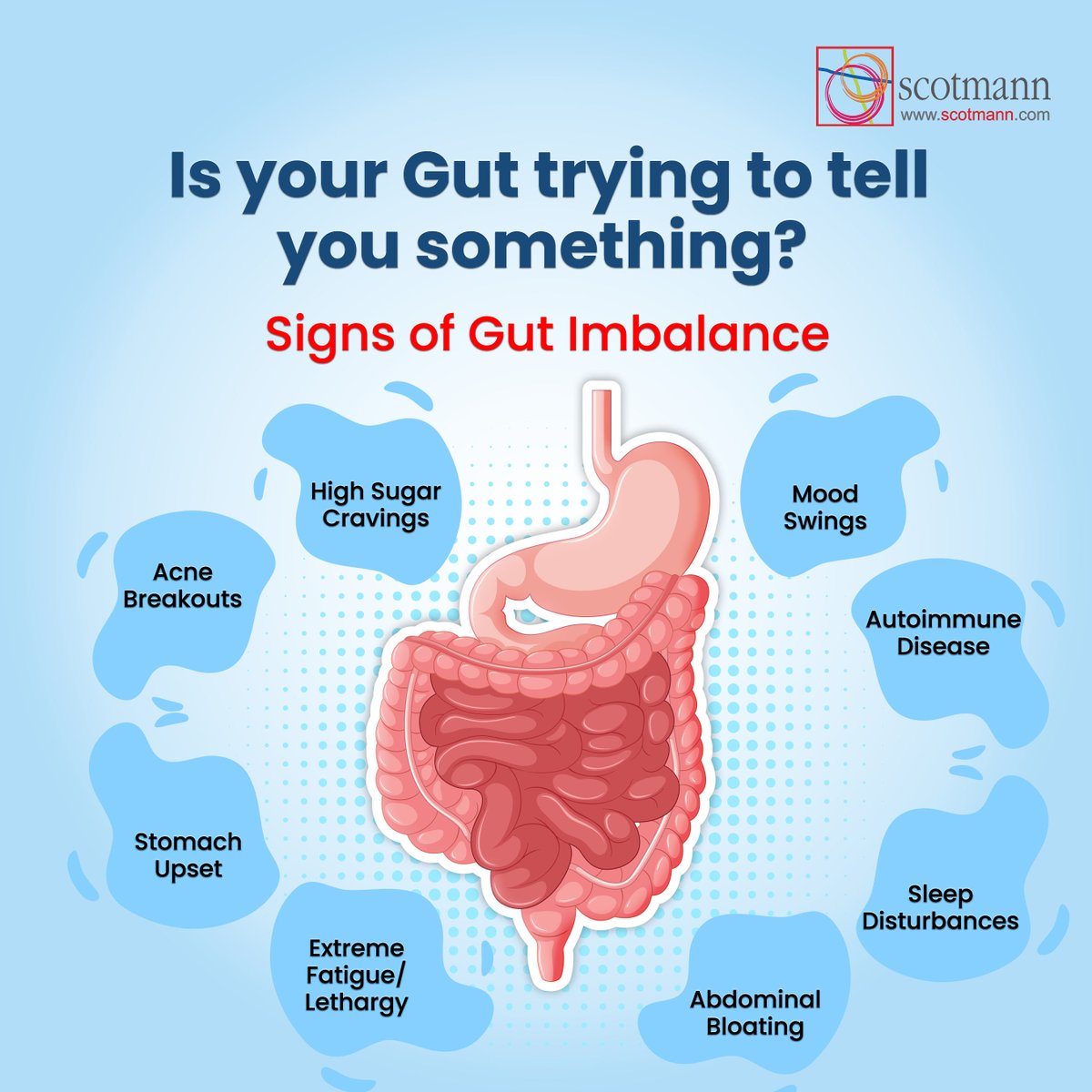 ScotmannPharma's tweet photo. If you’re experiencing any of these symptoms, it might be time to focus on your gut health. A balanced gut is the key to feeling your best!
#GutHealth #DigestiveHealth #GutBalance #HealthAndWellnes #HealthTips #MedTwitter #ScotmannPharmaceuticals #LifeAtScotmann https://t.co/g2Bk3QUlOE