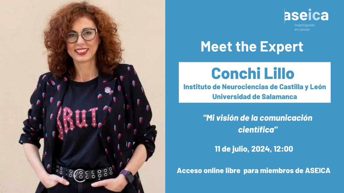 ASEICAnews's tweet photo. ➡️No te pierdas el próximo MEET THE EXPERT con @ConchiLillo, bióloga y neurocientífica (@Incyl_Usal @innovacionIBSAL)

"Mi visión de la comunicación científica”

⏰Jueves, 11 de Julio (12 h)

Acceso libre socios ASEICA (previa inscripción)

✍️https://t.co/zzrKdWGV6I

#ASEICA4You https://t.co/bUOtakXtcy