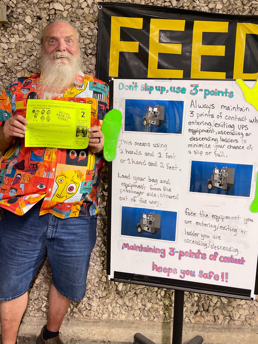 okc_preload's tweet photo. Gooood #WellnessTuesday #OKC #Preload James starting out July with our #3pointsofContact Safety initiative & #PCM over knowing signs of a heart attack When in doubt see your Doctor! #Two4Tuesday #UPS #KeepHydrating Itโs hot out here!! https://t.co/rL0n46jZJf