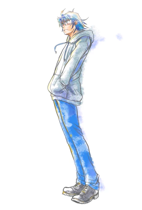 風に吹かれる大将〜(蒸し暑い時に描く絵ではなかったな…)