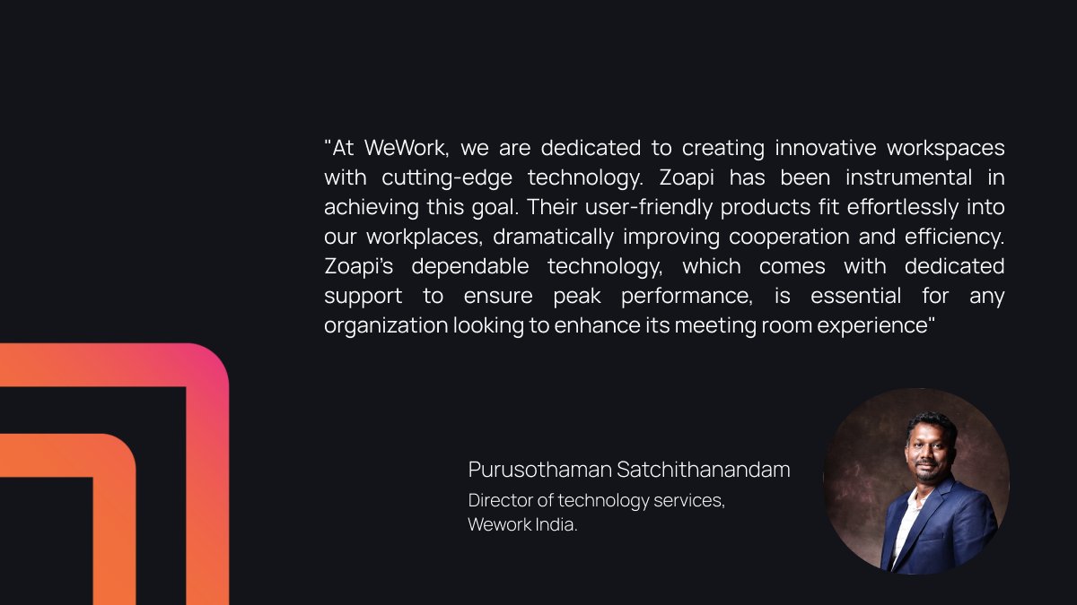 ZoapiInnovation's tweet photo. Another Day ,Another Testimonial!๐
Grateful for the kind words from Mr. Purusothaman Satchithanandam, It's been an honor to support their vision of dynamic workspaces.
#MeetingRoomSolutions #Testimonial #weworkindia #Zoapi @WeWorkIndia https://t.co/UG240LAeMr