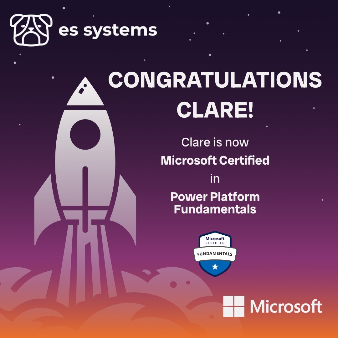 essystemsltd's tweet photo. Congratulations to Clare Fieldhouse on passing the Microsoft PL-900 Power Platform Fundamentals Exam. 

Passing the Power Platform Fundamentals exam is a fantastic achievement! 

#PowerPlatform #MicrosoftLearn #MicrosoftCertified https://t.co/ZfO7KtoxNd