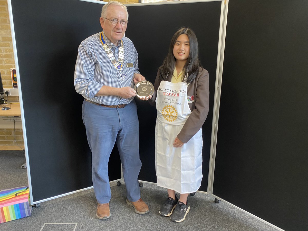 Rotary Young Chef competition held on 20 June at Birchwood School. 10 teams from local secondary schools. 
Junior  winners - Birchwood High School. Intermediate winners - Herts and Essex HS.
Yoanna Wu crowned  Rotary Young Chef 2024 and will proceed to District round in 2025.