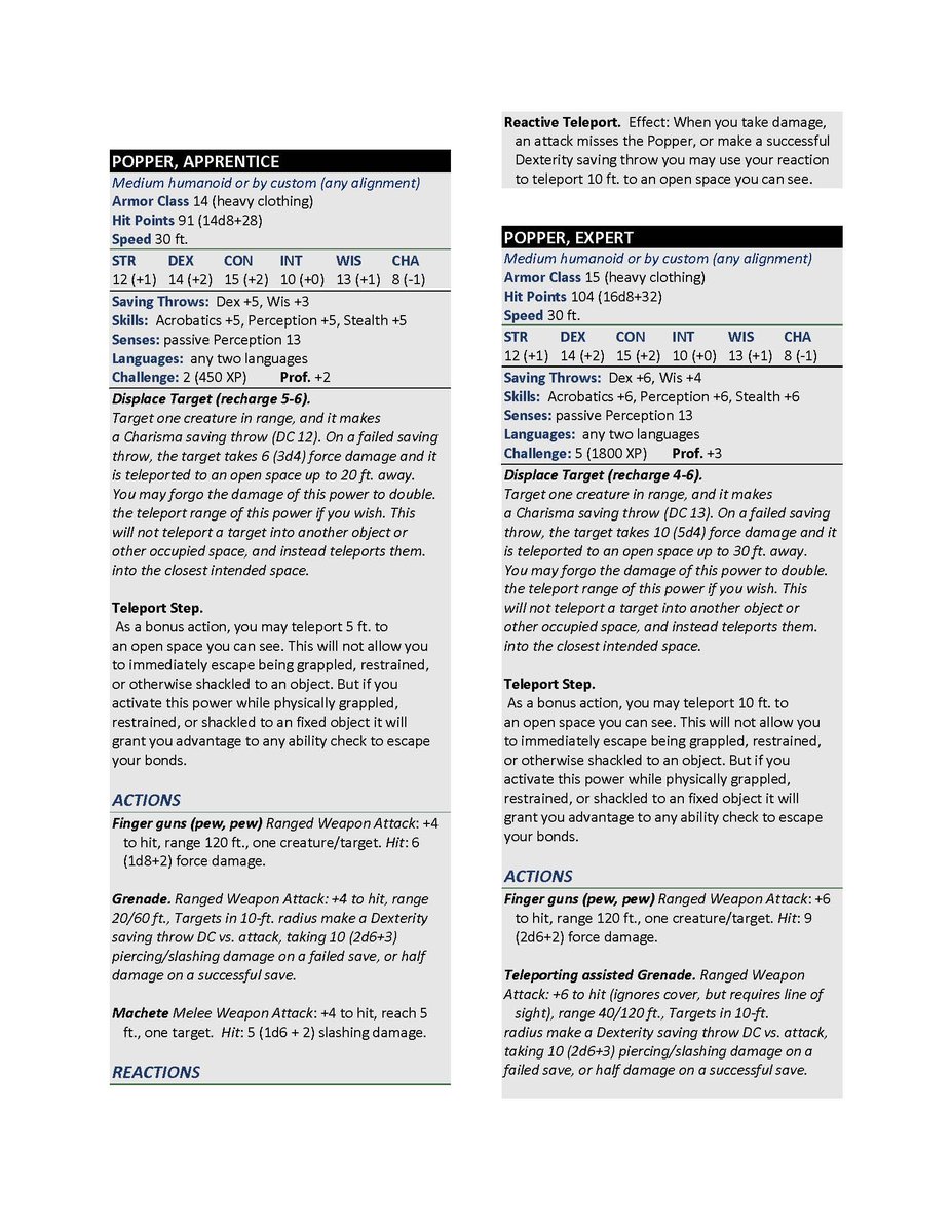 drevrpg's tweet photo. Teleportation pops!  #hodgepocalypse #drevrpg #monster #statblock #apocalypse #dnd5e https://t.co/k1OW7Hq6EZ